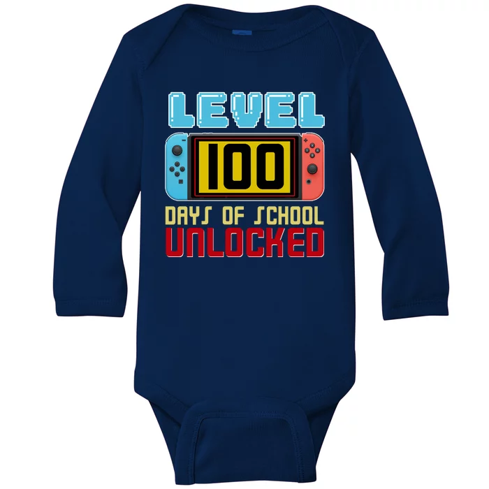 Level 100 Day Of School Unlocked Baby Long Sleeve Bodysuit