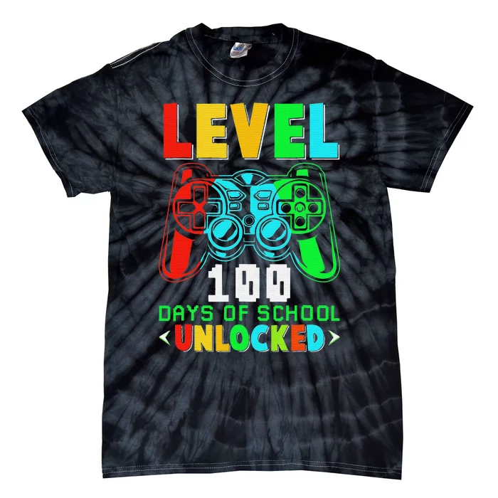 Level 100 Days Of School Unlocked Gamer funny Video Games Tie-Dye T-Shirt