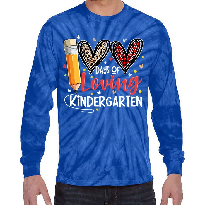 Loving 100 Days Of School Kindergarten Leopard Plaid Teacher Funny Gift Tie-Dye Long Sleeve Shirt