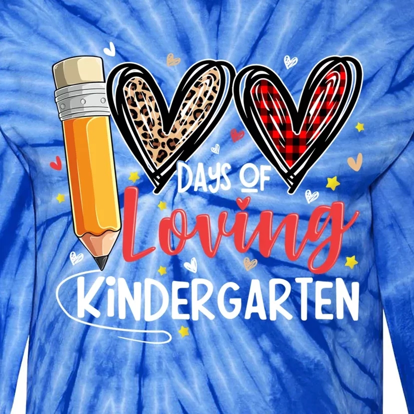 Loving 100 Days Of School Kindergarten Leopard Plaid Teacher Funny Gift Tie-Dye Long Sleeve Shirt