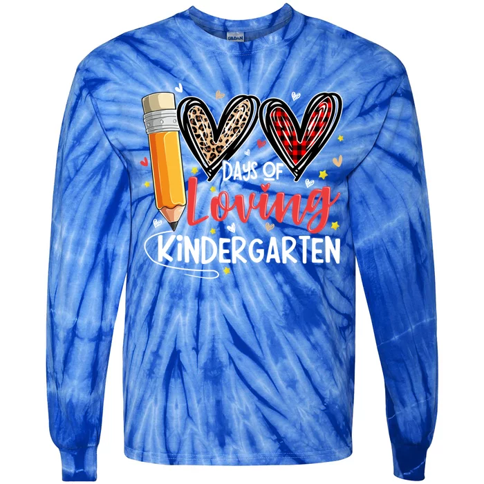 Loving 100 Days Of School Kindergarten Leopard Plaid Teacher Funny Gift Tie-Dye Long Sleeve Shirt