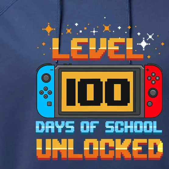 Level 100 Days Of School Unlocked Gamer Performance Fleece Hoodie