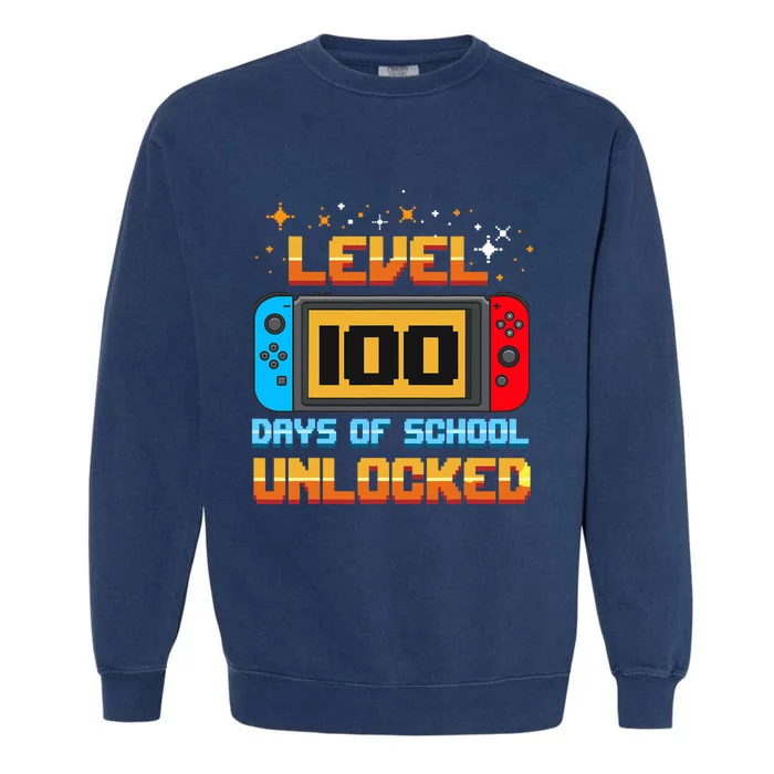 Level 100 Days Of School Unlocked Gamer Garment-Dyed Sweatshirt