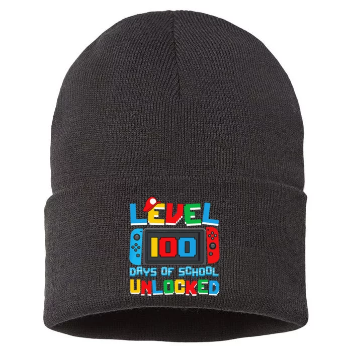 Level 100 Days Of School Unlocked Video Games Sustainable Knit Beanie