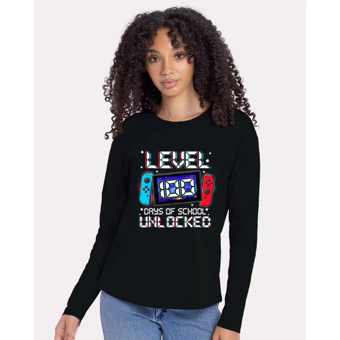 Level 100 Days Of School Unlocked Gamer Video Games Womens Cotton Relaxed Long Sleeve T-Shirt