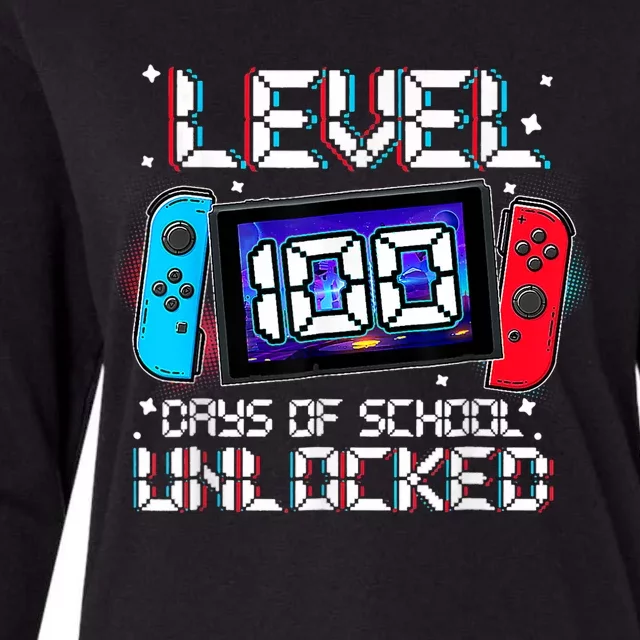 Level 100 Days Of School Unlocked Gamer Video Games Womens Cotton Relaxed Long Sleeve T-Shirt