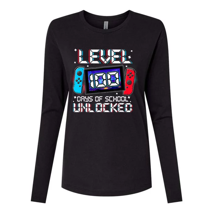 Level 100 Days Of School Unlocked Gamer Video Games Womens Cotton Relaxed Long Sleeve T-Shirt