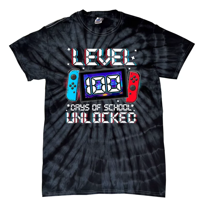 Level 100 Days Of School Unlocked Gamer Video Games Tie-Dye T-Shirt