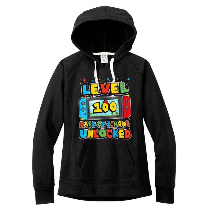 Level 100 Days Of School Unlocked Boy S Gamer Video Games Women's Fleece Hoodie