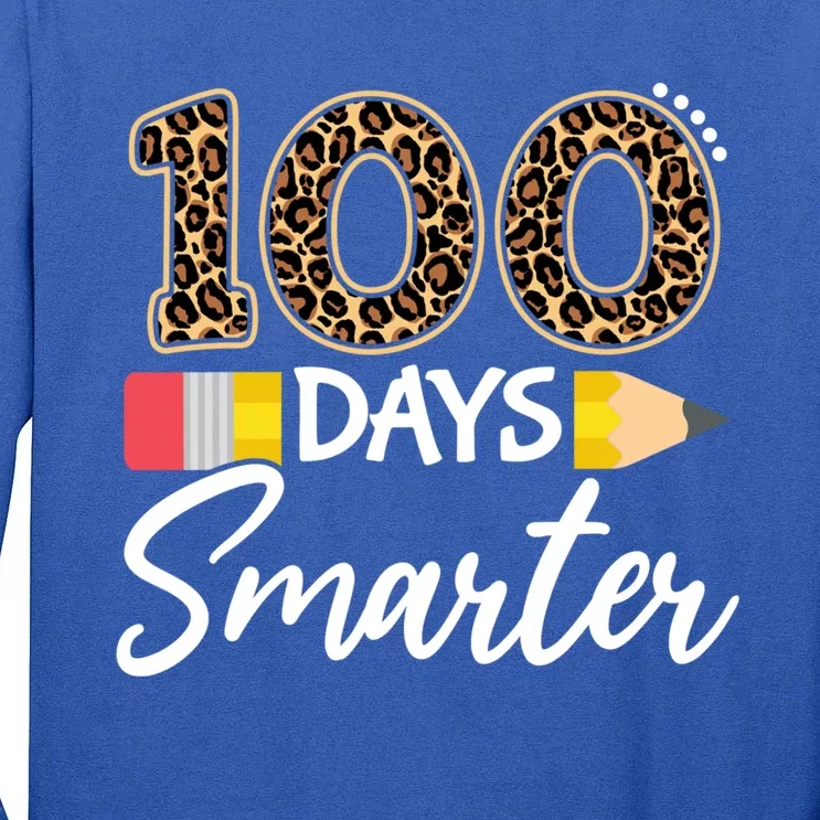 Leopard 100 Days Smarter Teacher Student 100th Day Of School Gift Tall Long Sleeve T-Shirt