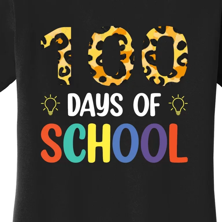 100 Days Of School Leopard 100th Day Of School Teacher Kids Women's T-Shirt