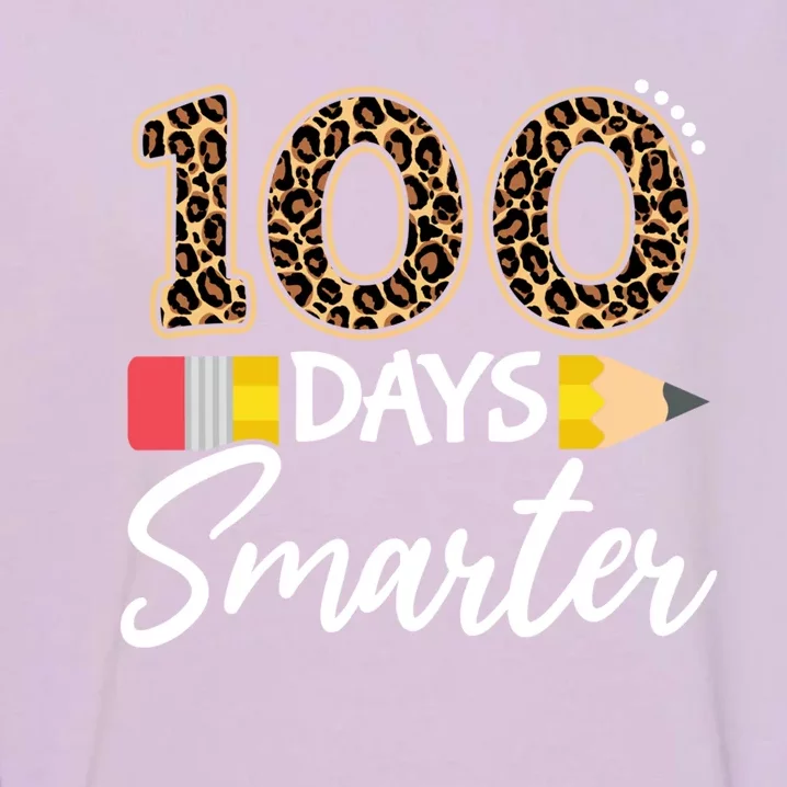 Leopard 100 Days Smarter Teacher Student 100th Day Of School Cute Gift Garment-Dyed Sweatshirt