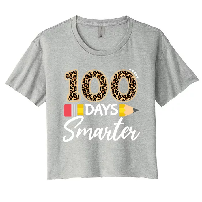 Leopard 100 Days Smarter Teacher Student 100th Day Of School Cute Gift Women's Crop Top Tee