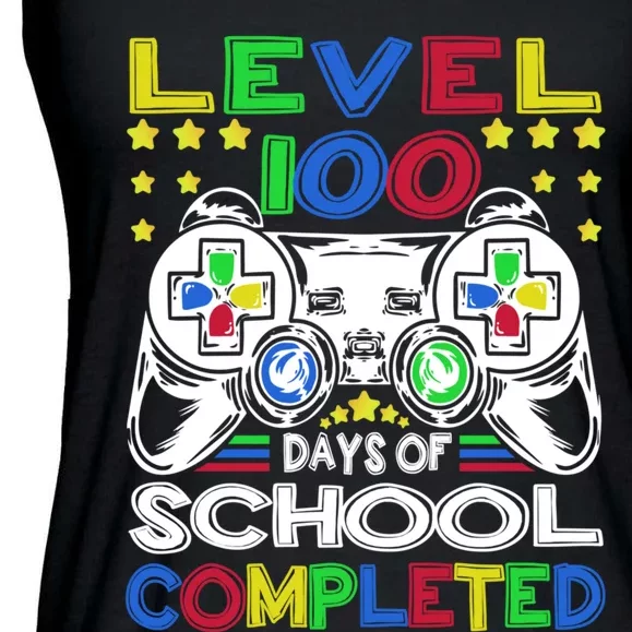 Level 100 Days Of School Completed 100th Day Gamer Boys Kids Ladies Essential Flowy Tank