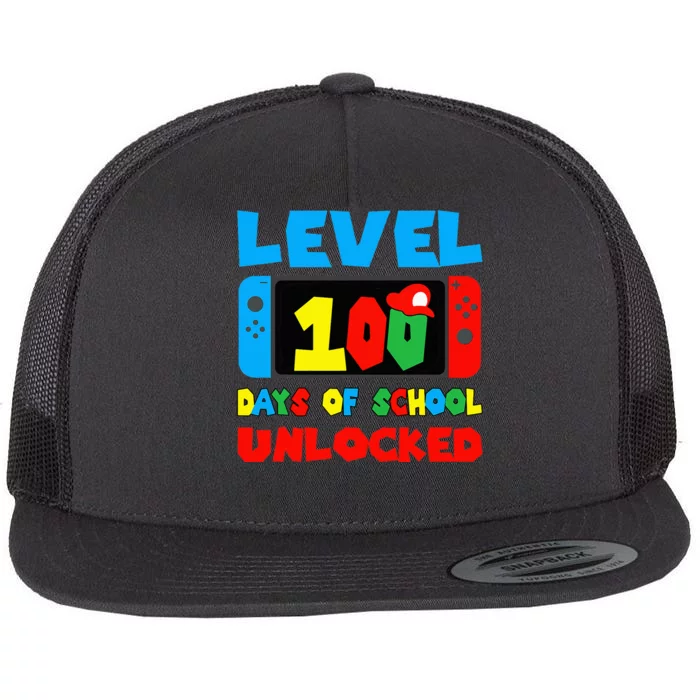 Level 100 Days Of School Unlocked Video Games Gamer Flat Bill Trucker Hat