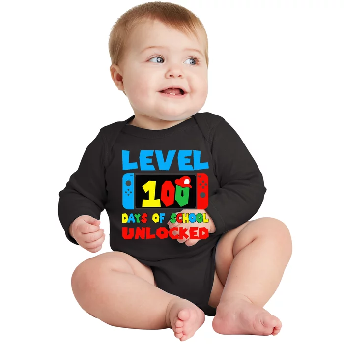 Level 100 Days Of School Unlocked Video Games Gamer Baby Long Sleeve Bodysuit