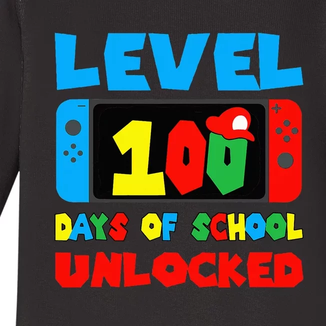 Level 100 Days Of School Unlocked Video Games Gamer Baby Long Sleeve Bodysuit