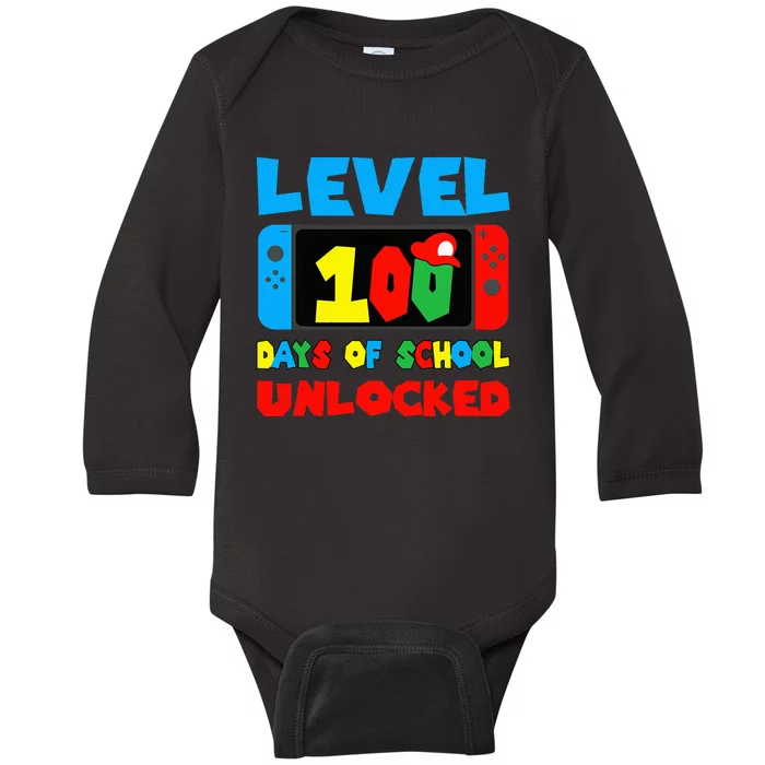 Level 100 Days Of School Unlocked Video Games Gamer Baby Long Sleeve Bodysuit