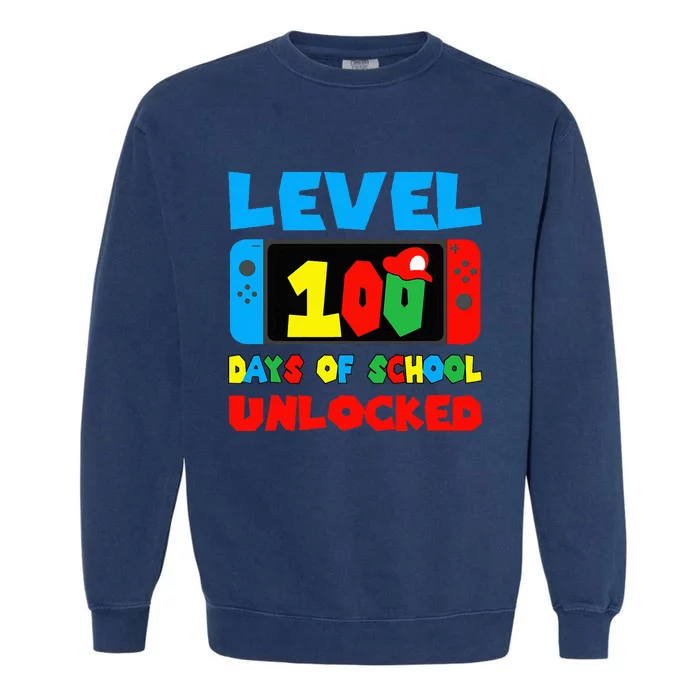 Level 100 Days Of School Unlocked Video Games Gamer Garment-Dyed Sweatshirt