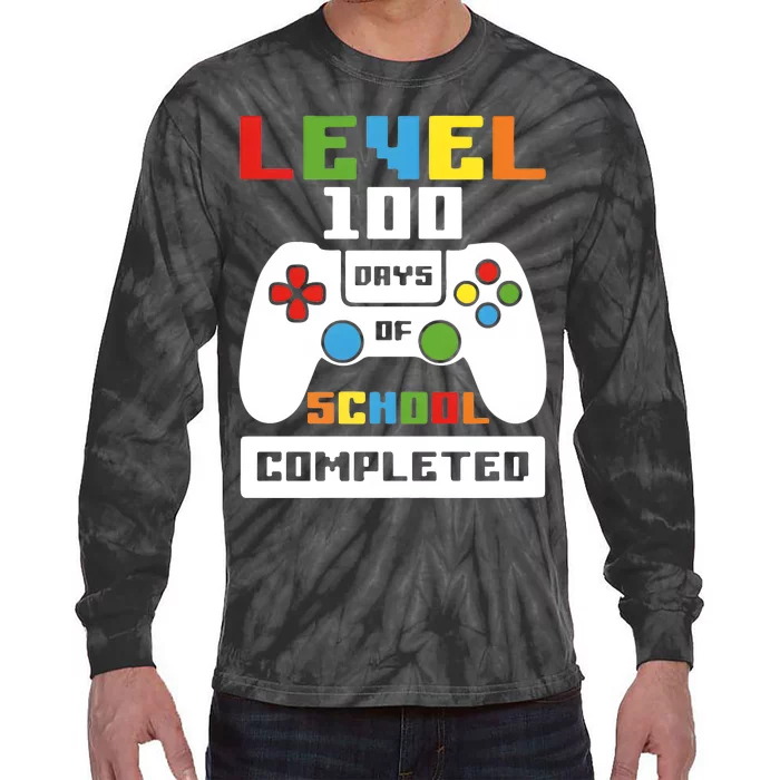 Level 100 Days Of School Completed Game Lover Tie-Dye Long Sleeve Shirt