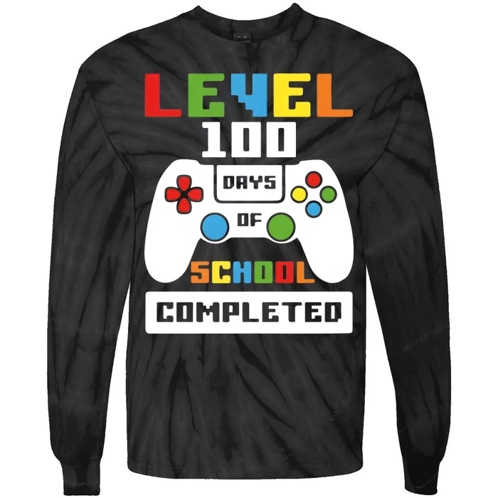 Level 100 Days Of School Completed Game Lover Tie-Dye Long Sleeve Shirt