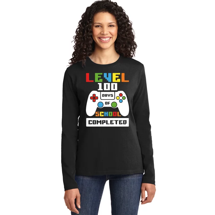 Level 100 Days Of School Completed Game Lover Ladies Long Sleeve Shirt