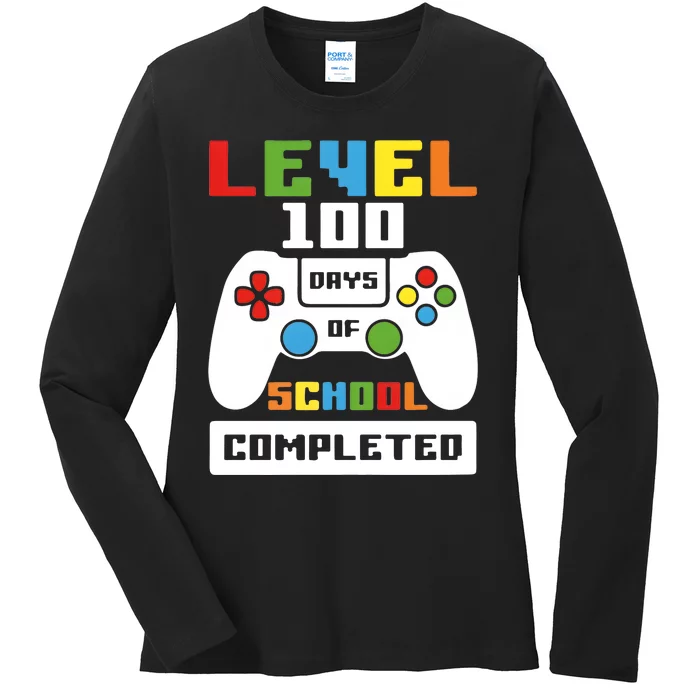 Level 100 Days Of School Completed Game Lover Ladies Long Sleeve Shirt