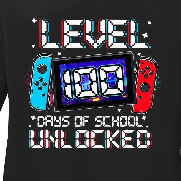 Level 100 Days Of School Unlocked Gamer Video Games Ladies Long Sleeve Shirt