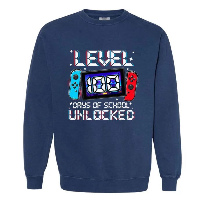 Level 100 Days Of School Unlocked Gamer Video Games Garment-Dyed Sweatshirt