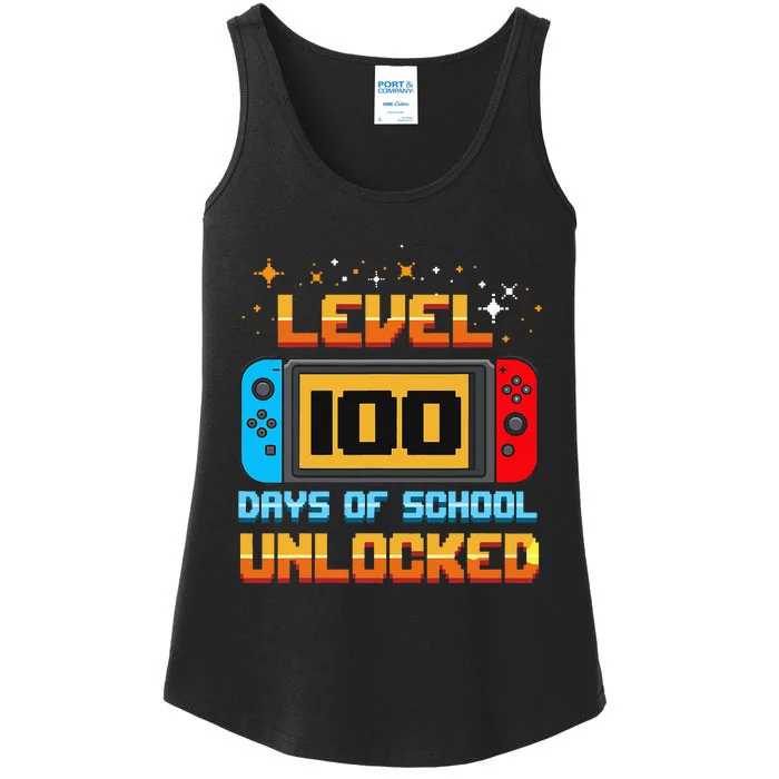 Level 100 Days Of School Unlocked Gamer Funny 100th Day Ladies Essential Tank