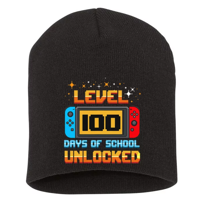 Level 100 Days Of School Unlocked Gamer Funny 100th Day Short Acrylic Beanie