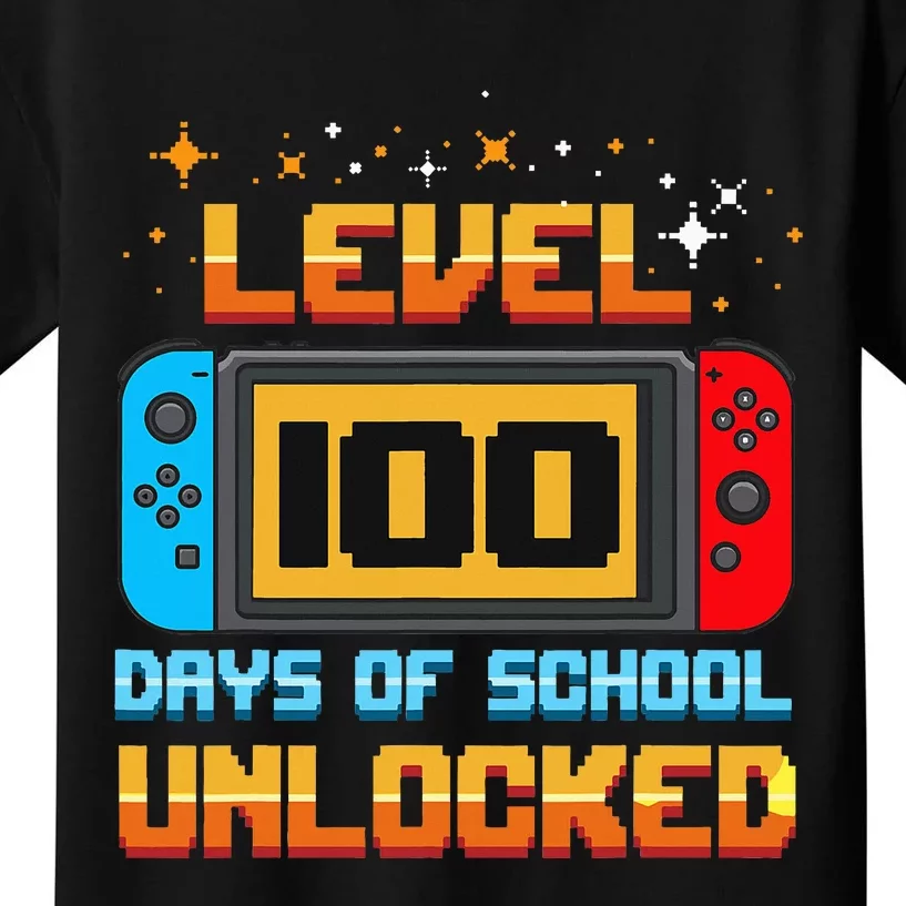 Level 100 Days Of School Unlocked Gamer Funny 100th Day Kids T-Shirt