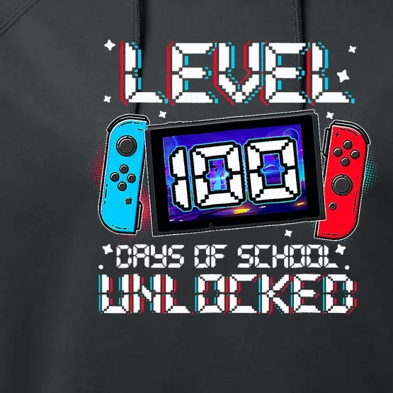 Level 100 Days Of School Unlocked Gamer Video Games Performance Fleece Hoodie