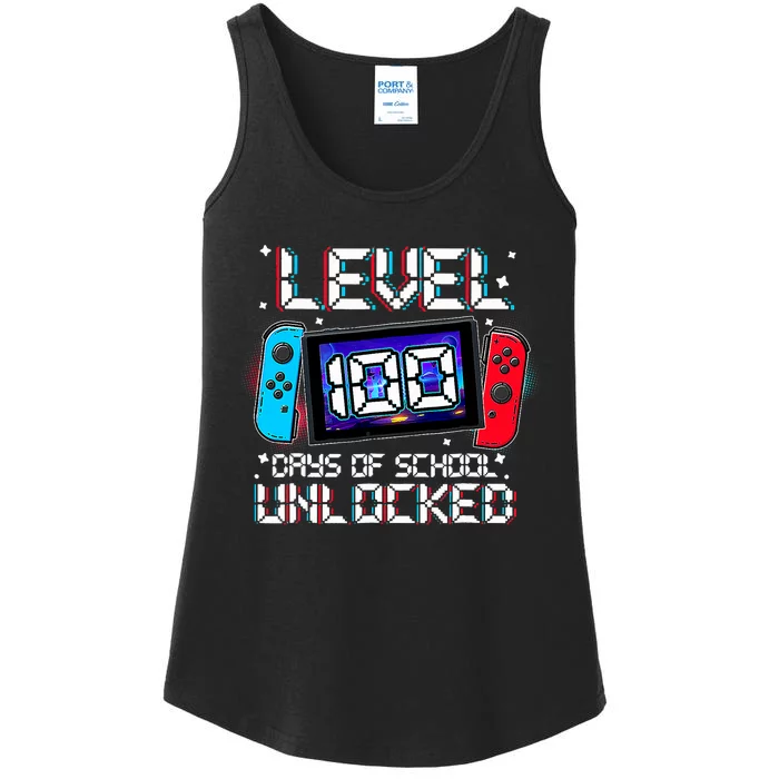 Level 100 Days Of School Unlocked Gamer Video Games Ladies Essential Tank