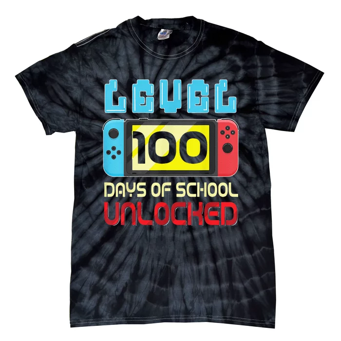 Level 100 Days Of School Unlocked Gamer Video Games Tie-Dye T-Shirt