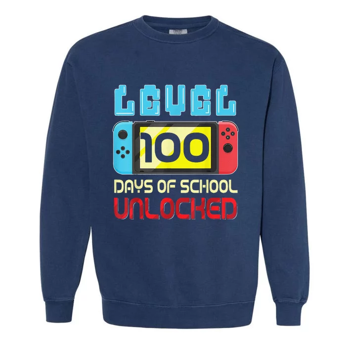 Level 100 Days Of School Unlocked Gamer Video Games Garment-Dyed Sweatshirt