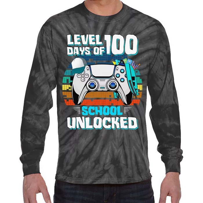 Level 100 Days Of School Unlock Teacher Student Boys Gamer Tie-Dye Long Sleeve Shirt