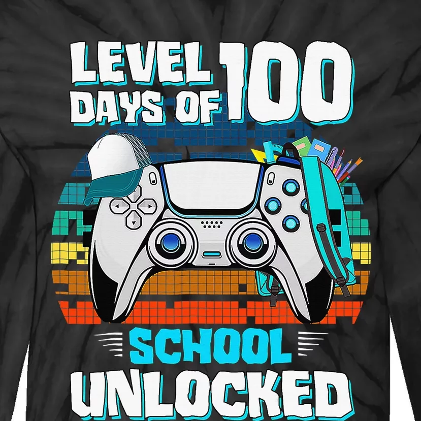 Level 100 Days Of School Unlock Teacher Student Boys Gamer Tie-Dye Long Sleeve Shirt