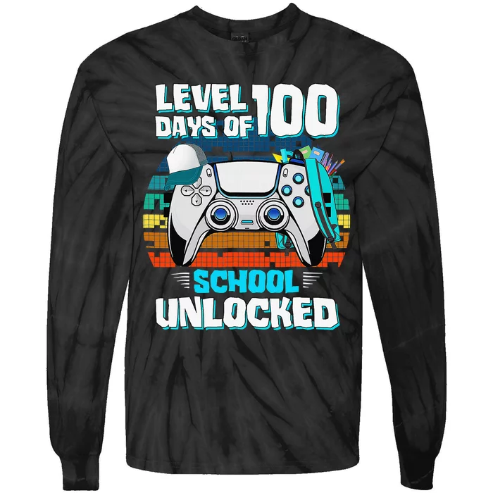 Level 100 Days Of School Unlock Teacher Student Boys Gamer Tie-Dye Long Sleeve Shirt