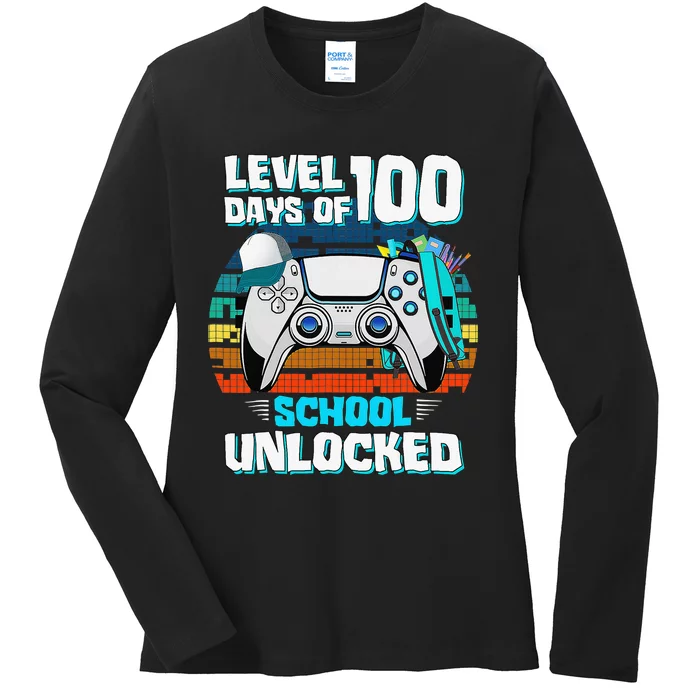 Level 100 Days Of School Unlock Teacher Student Boys Gamer Ladies Long Sleeve Shirt