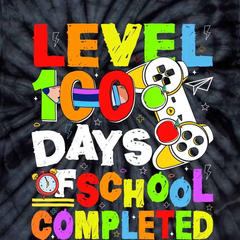 Level 100 Days Of School Completed Funny 100th Day Gaming Tie-Dye T-Shirt