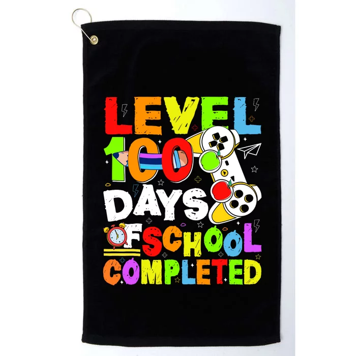 Level 100 Days Of School Completed Funny 100th Day Gaming Platinum Collection Golf Towel