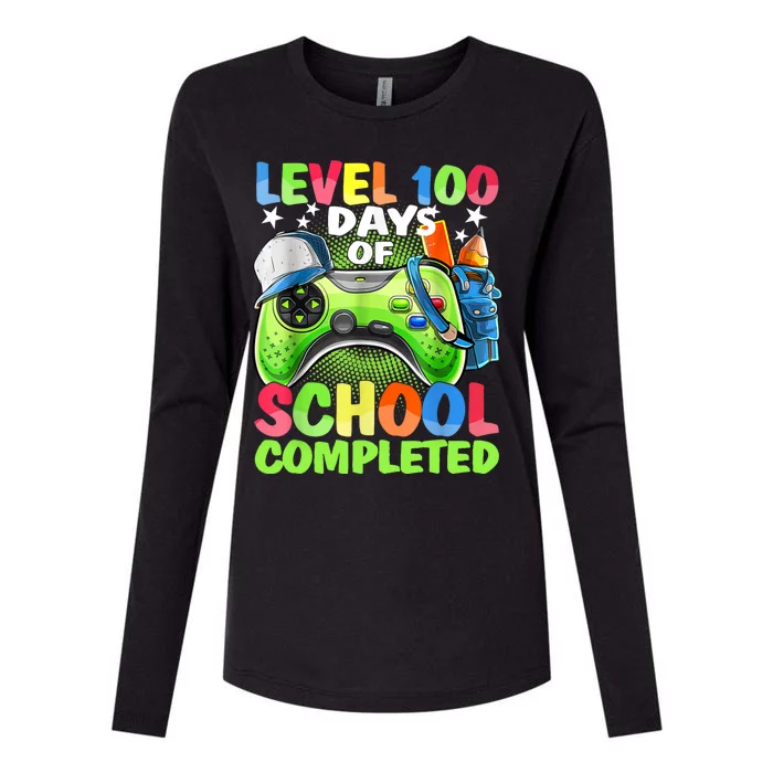 Level 100 Days Of School Completed Video Games Gamer Womens Cotton Relaxed Long Sleeve T-Shirt