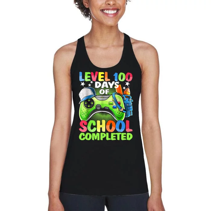 Level 100 Days Of School Completed Video Games Gamer Women's Racerback Tank