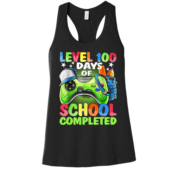 Level 100 Days Of School Completed Video Games Gamer Women's Racerback Tank