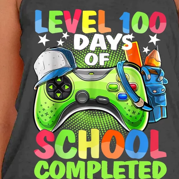 Level 100 Days Of School Completed Video Games Gamer Women's Knotted Racerback Tank