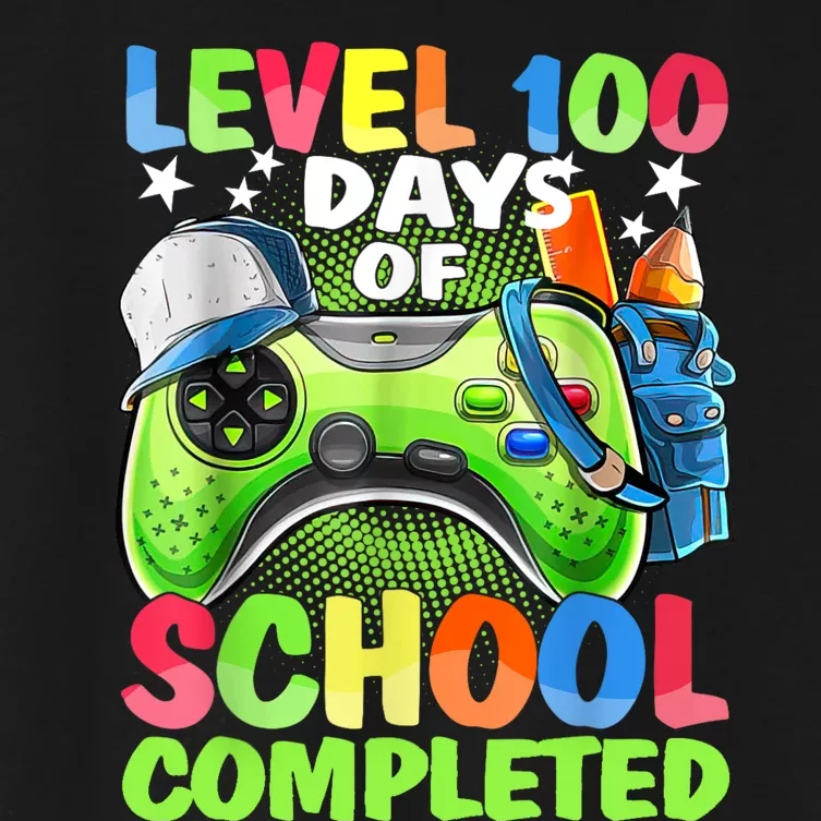 Level 100 Days Of School Completed Video Games Gamer Women's Crop Top Tee