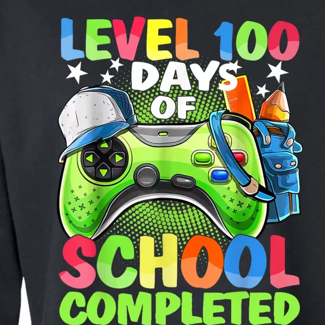 Level 100 Days Of School Completed Video Games Gamer Cropped Pullover Crew