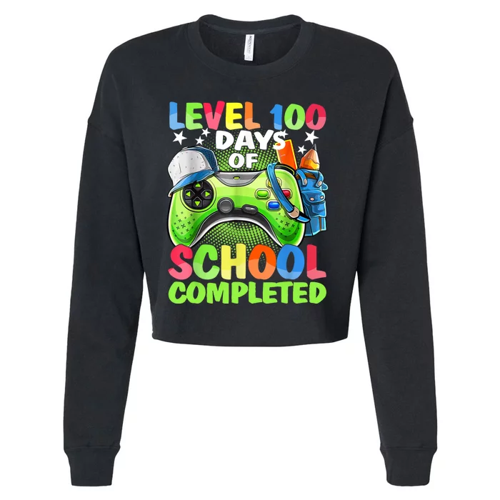 Level 100 Days Of School Completed Video Games Gamer Cropped Pullover Crew