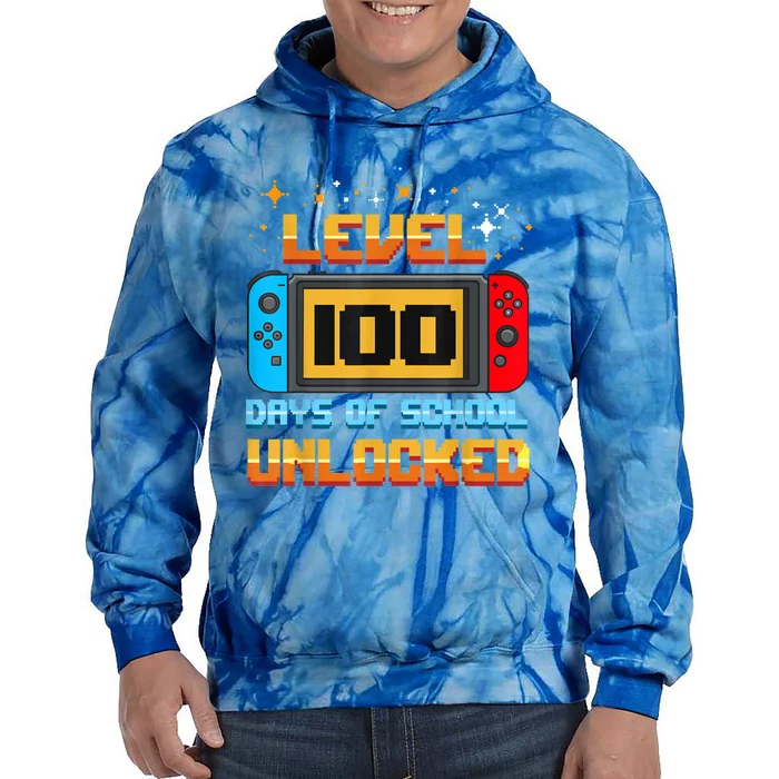 Level 100 Days Of School Unlocked Gamer Funny 100th Day. Tie Dye Hoodie